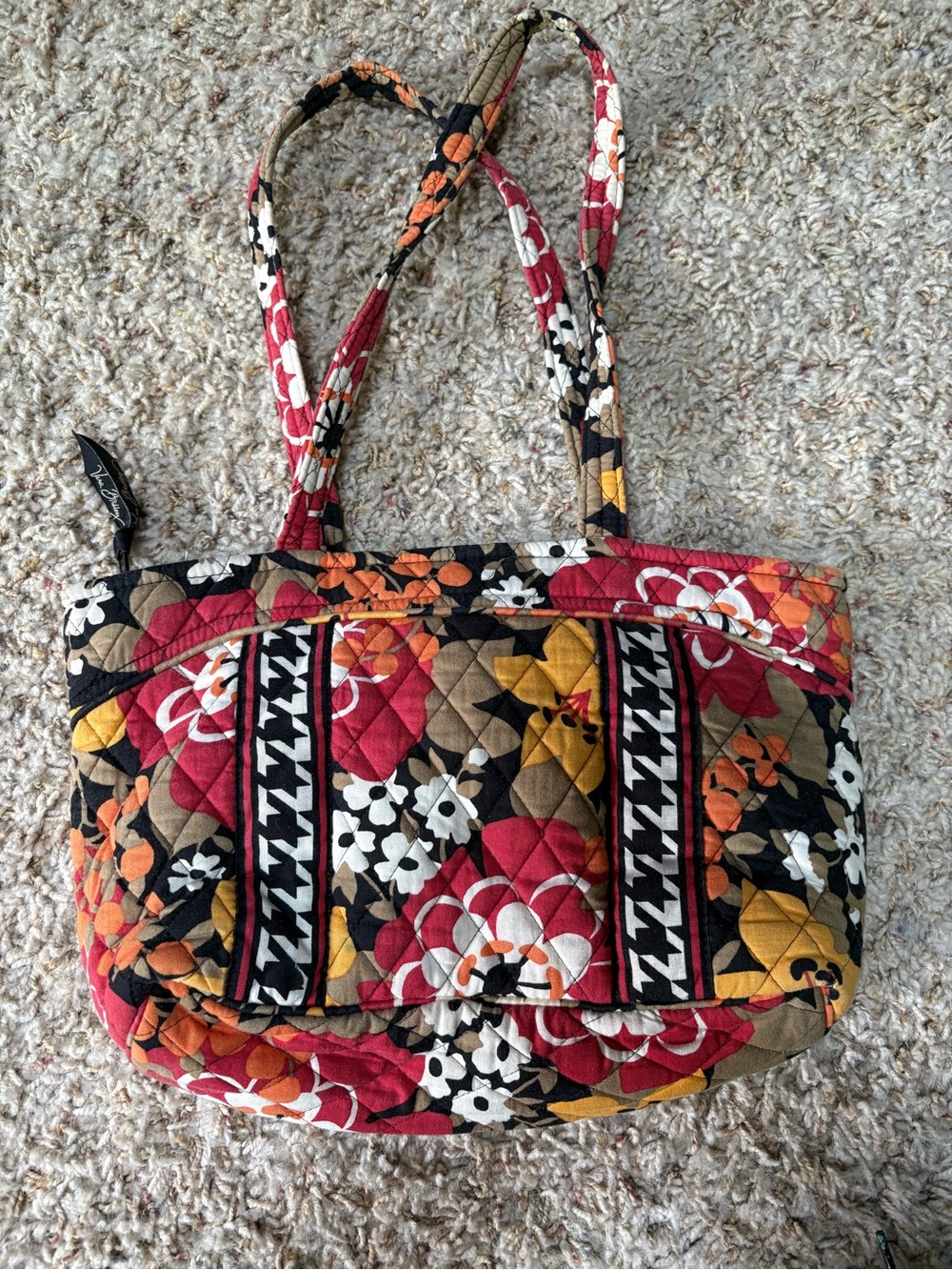 Vera Bradley Quilted Floral Shoulder Tote in Red, Mustard & Black - Picture 2 of 5
